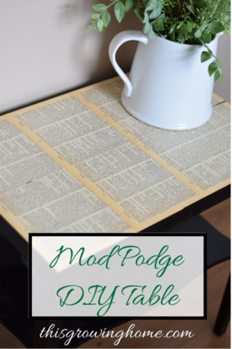 Book Page Art Mod Podge table